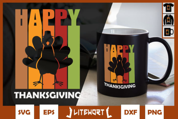 Happy Thanksiving Retro Turkey Graphics for Crafts